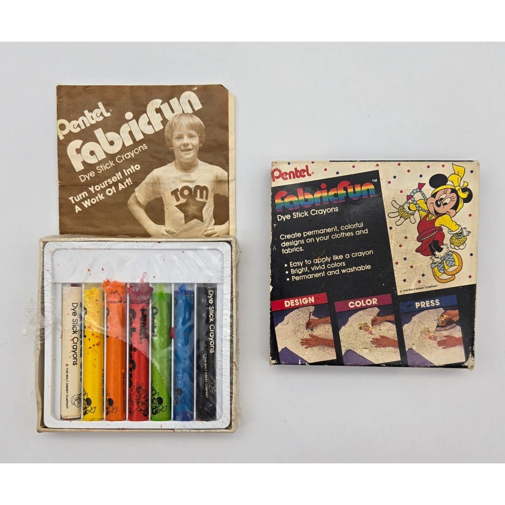 Pentel FabricFun Dye Stick Crayons PTS-7D Disney Mickey Mouse 7 Colors Vintage
